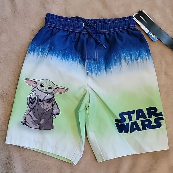 STAR WARS WHITE, BLUE AND GREEN "THE CHILD" SWIM TRUNKS, SIZE L (7) - NEW! - Picture 1 of 4